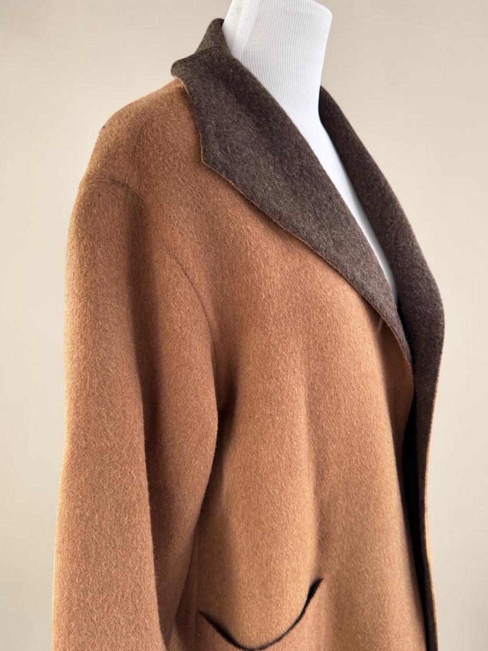 Reversible Brown/Camel Alpaca Wool Blend Coat Size Women's Large Soft Oversized - Picture 9 of 15